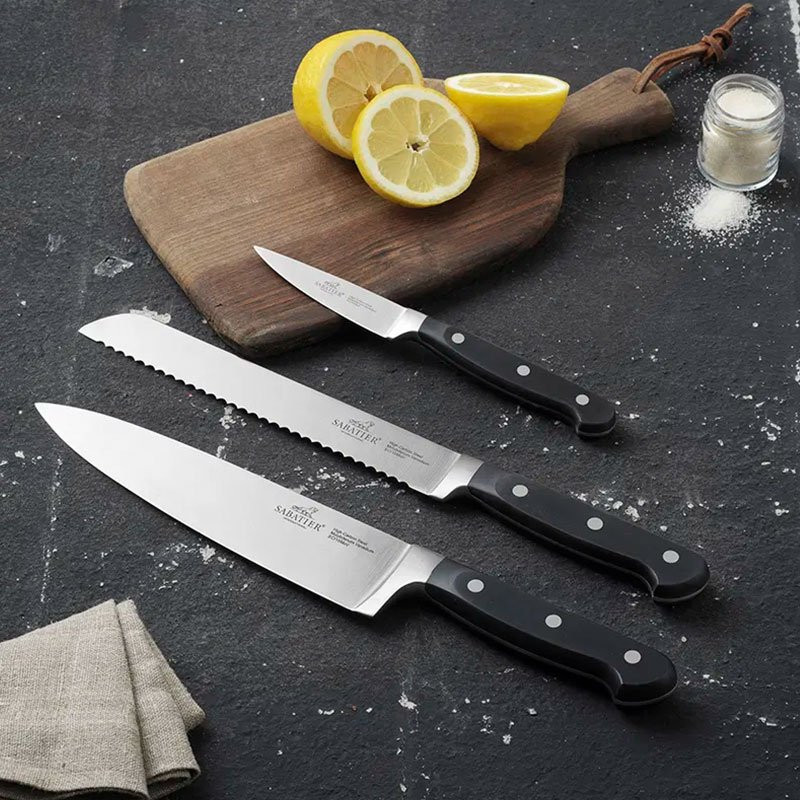 Knivset Pluton 3 delar stål/svart